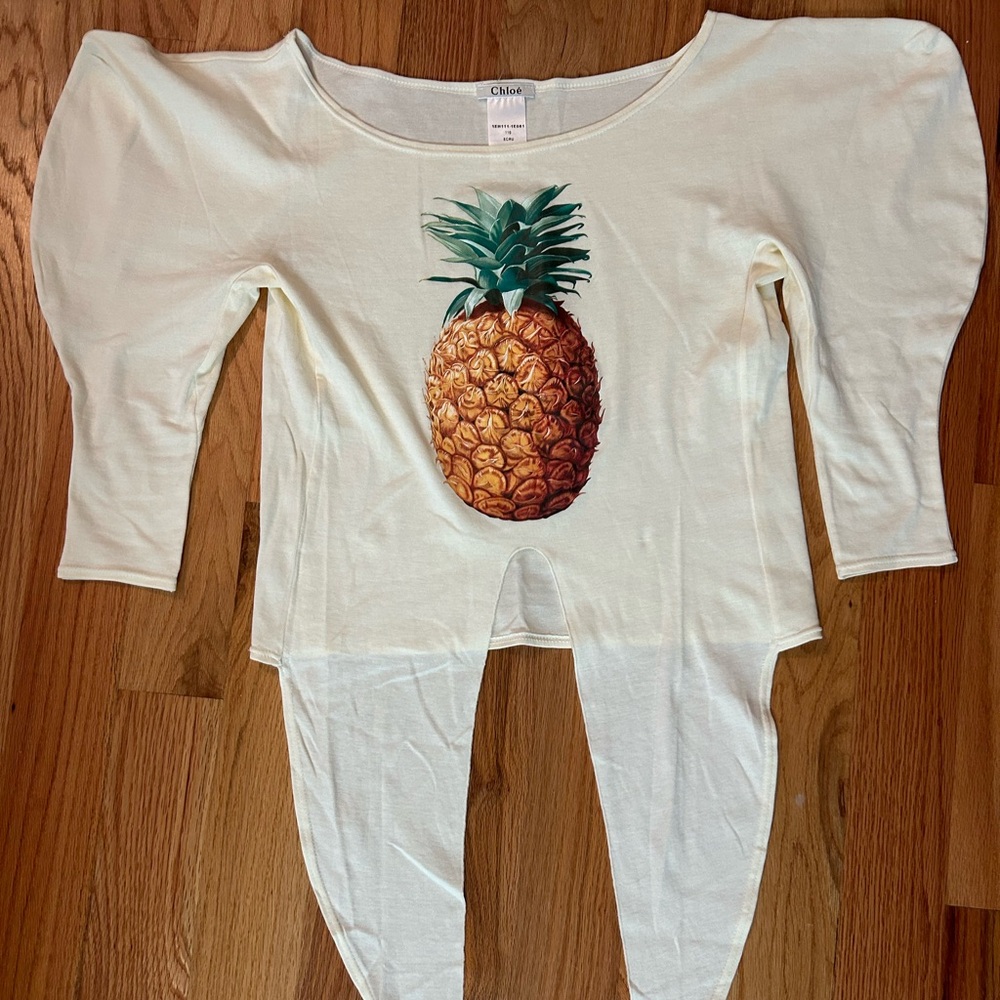 Vintage Chloe Cream Long Sleeve Top with Pineapple Print